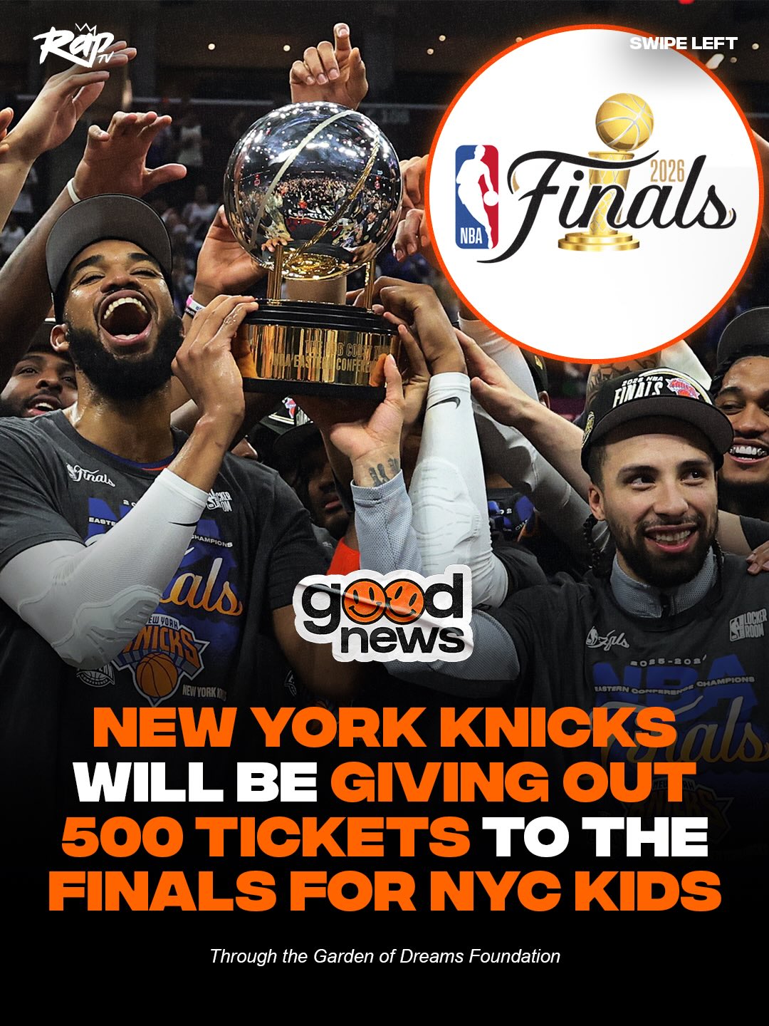 The New York Knicks are giving back‼️🙏

Madison Square Garden Sports announced it will donate hundreds of tickets to underserved youth across New York City through the Garden of Dreams Foundation.

The foundation will receive 250 tickets for each home game, guaranteeing at least 500 tickets for Games 3 and 4, with 250 more available if a Game 6 is played.⁠