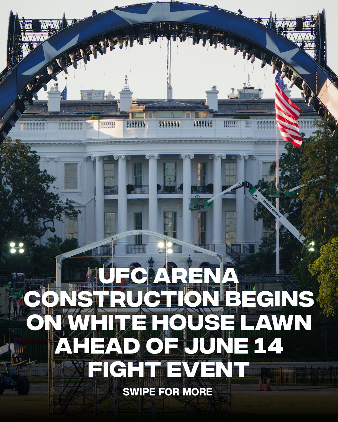 The White House has begun construction on a UFC fighting cage on its South Lawn ahead of next month’s “UFC Freedom 250” event, which will mark 250 years of American independence. Workers are building domed structures and staging areas that will be transformed into an octagon-style arena with seating for thousands, as online renderings show.
ㅤ
The card will include two title fights, with Alex Pereira vs. Ciryl Gane and Ilia Topuria vs. Justin Gaethje, while UFC president Dana White says attendance will include military guests and a large free viewing area at the nearby Ellipse Park.
ㅤ
(via @bbc, 📸 Getty)