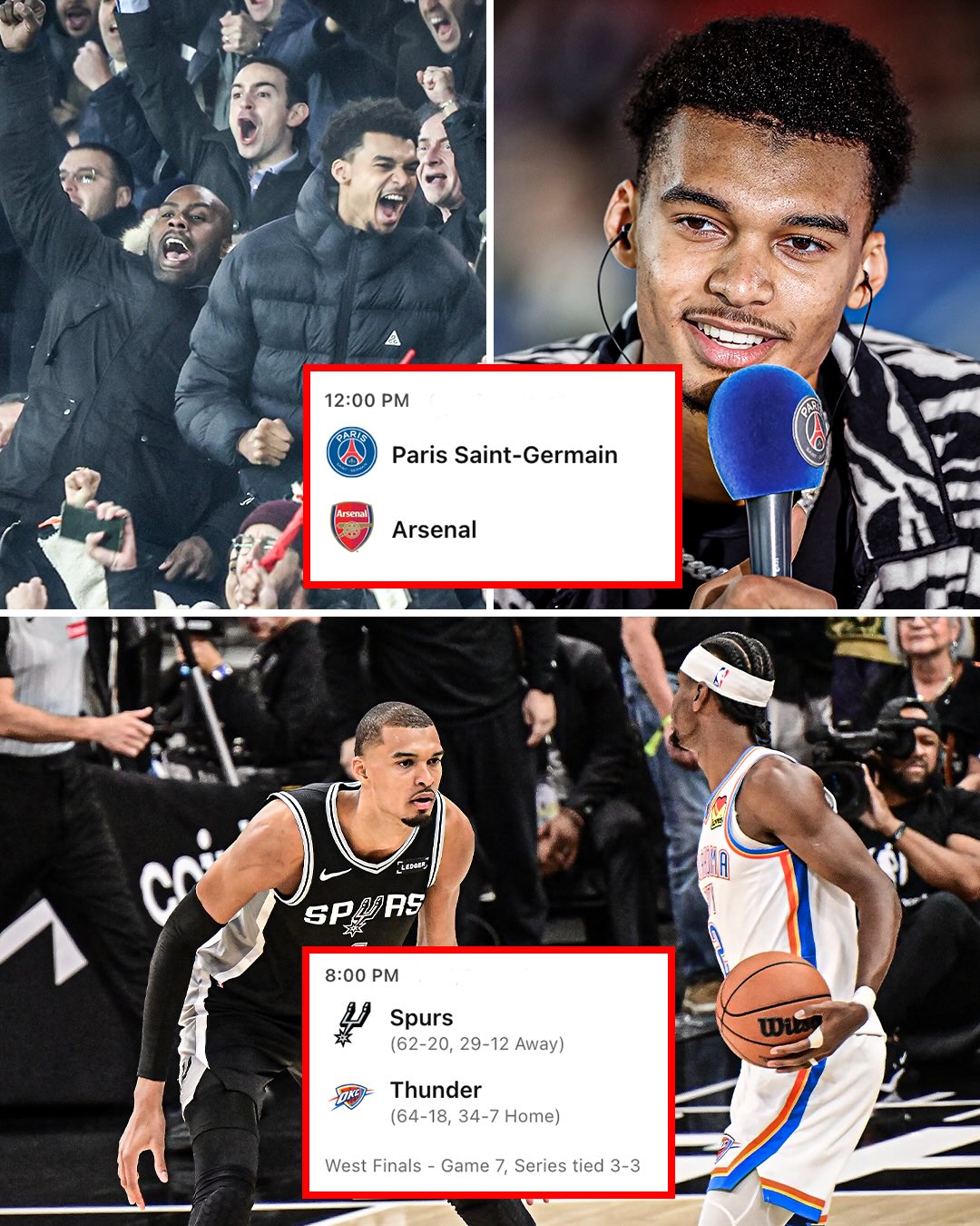 MASSIVE DAY FOR WEMBY 👀

Champions League final in the morning for his favorite team PSG and then a Game 7 to head to the NBA Finals at night 🔥

(via @championsleague)
