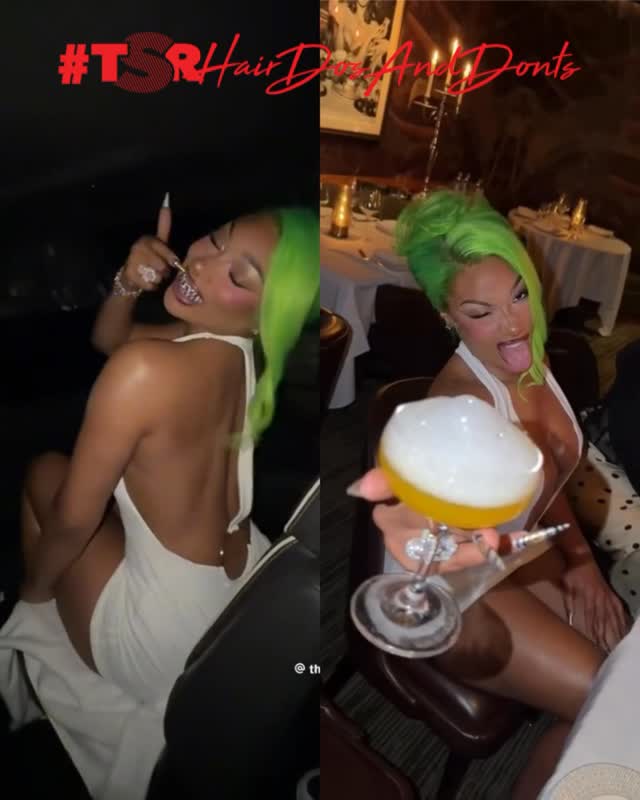 #TSRHairDosAndDonts: Thee Hot Girl is in her slime bag! 💚 #Roomies what’s this hairstyle giving? #MeganTheeStallion ✍🏾#TSRStaffAS