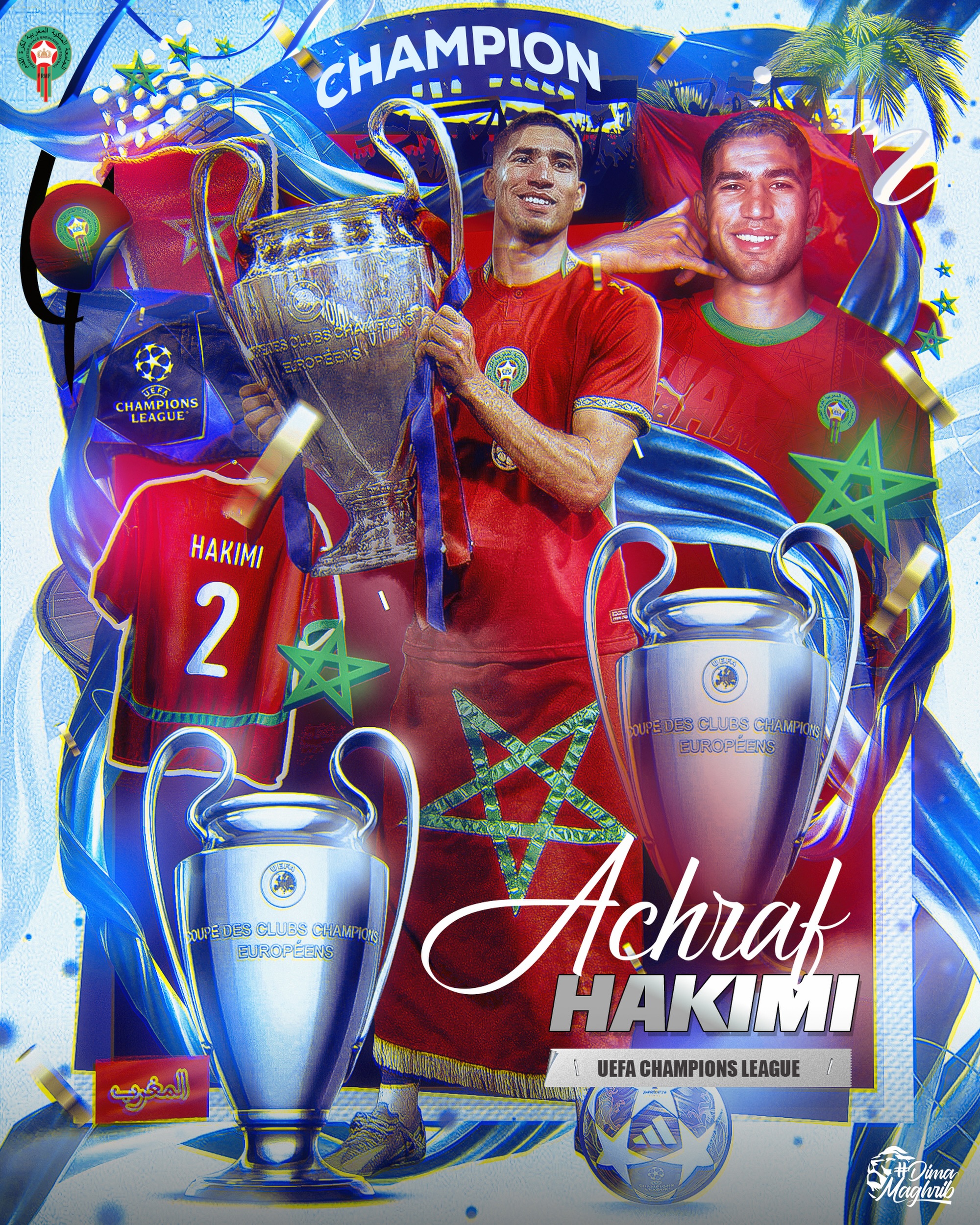 هنيئًا لـ أشـــرف حـــكــيــمــي تتويجه بلقب دوري أبطال أوروبا رفقة باريس سان جيرمان 👏🏻

Congratulations to @achrafhakimi 🦁 for winning the UEFA Champions League title with Paris Saint-Germain 🏆

#DimaMaghrib 🇲🇦