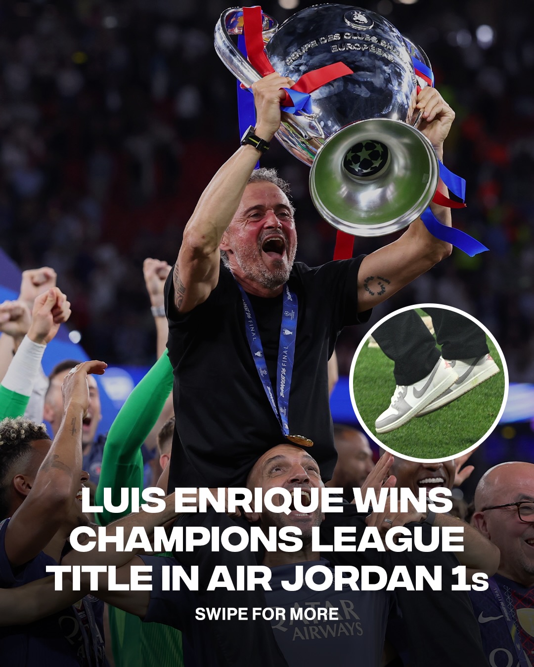 IYKYK, but I’m saying it anyway “It’s Gotta Be The Shoes” 🔥

Luis Enrique leads Pairs Saint-Germain to back-to-back Champion League titles. 

📸: @gettyimages