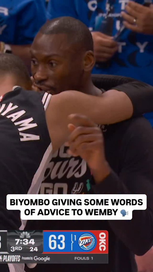 @bismackbiyombo offering some supportive words to @wemby as they continue to battle in Game 7 💪 SAS/OKC LIVE NOW ON NBC & PEACOCK