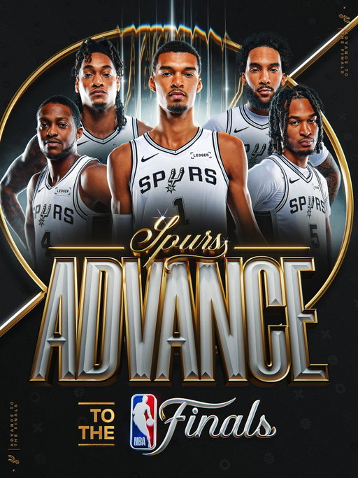 THE SAN ANTONIO SPURS ARE HEADED TO THEIR FIRST NBA FINALS SINCE 2014 🔥

The @spurs win Game 7 on the road to defeat OKC 4-3 in the Western Conference Finals, and advance to the NBA Finals for the 1st time in 12 years.

They will take on the Knicks in a rematch of the 1999 NBA Finals. Game 1 is in San Antonio on Wednesday, June 3 at 8:30pm/et on ABC!