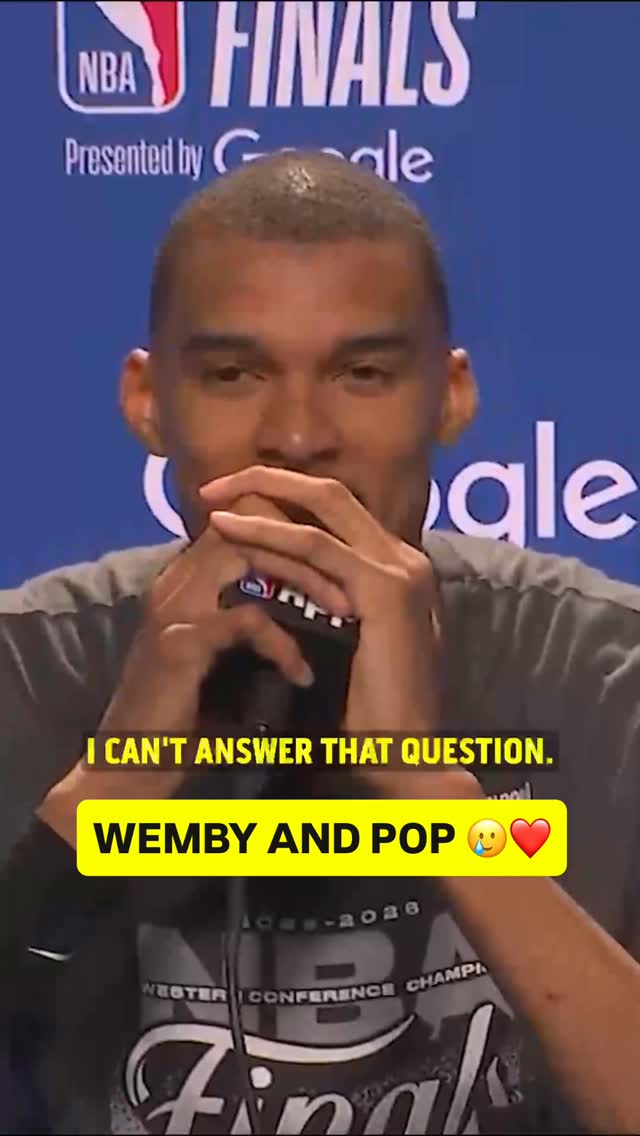 Victor Wembanyama didn’t know how to answer this reporter’s question about Gregg Popovich after clinching a trip to the #NBAFinals 🥲