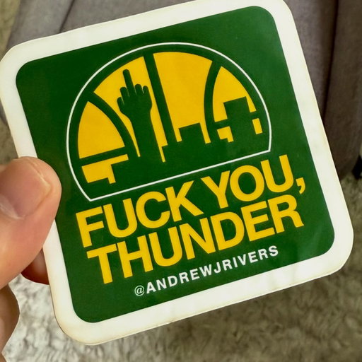 Sing it with me: F YOU, Thunder! 🎶 use code “GOSONICS” when you buy 4 and get a 5th sticker FREE for your Thunder Buddy! 3x3, weatherproof, and made in Bellingham, Washington! #pnwlife #sonics #seattlesupersonics #thunderbuddies