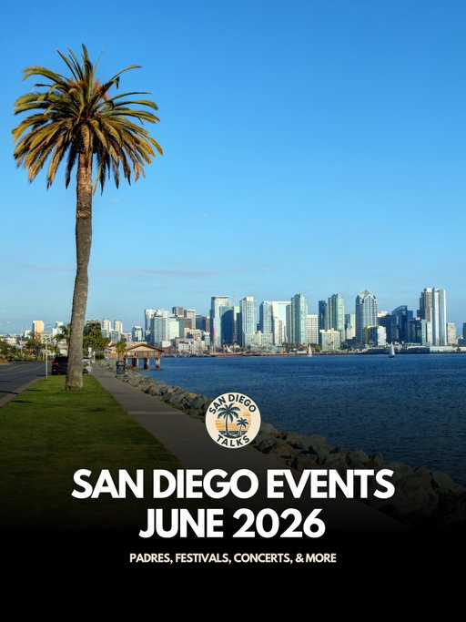 San Diego Events: June 2026 📆

6/1
🎶 Quinn XCII at Soma | 9pm

6/3
🎶 The Kid Laroi at Petco Park | 7pm 
6/5
⚾️ Padres Home vs Mets
🩰 Midsummer Night’s Dream (Golden State Ballet)

6/6
🎶 North Park Music Festival
⚾️ Padres Home vs Mets
⚽️ Switzerland vs Australia at Snapdragon
🩰 Midsummer Night’s Dream

6/7
⚾️ Padres Home vs Mets
⚽️ Colombia vs Jordan at Snapdragon
🩰 Midsummer Night’s Dream
🏄 USA Surfing Championships  6/8
⚾️ Padres Home vs Reds
🎶 Alex Warren at Viejas | 7:30pm

6/9
⚾️ Padres Home vs Reds
 6/10
🎟️ San Diego County Fair Begins
⚾️ Padres Home vs Reds
🎶 Louis Tomlinson at The Rady Shell | 7pm

6/12 🎶 Rod Stewart at North Island | 7:30pm
 6/13
🎶 Field of Dreamz Fest at Petco Park 🎷 East Village Blues Fest
🎟️ San Diego Greek Festival
🎷 San Diego Smooth Jazz Festival
🏖️ Switchfoot Bro-Am Beach Fest at Moonlight Beach
🎶 GRiZ at Del Mar Fair | 7:30pm
🍗 Wing Fest SD at Broadway Pier

6/14
🏈 Oceanside Bombers at Frontwave
🎶 Los Tucanes de Tijuana at SDCF | 7:30pm  6/18
🎶 Fuerza Regida at Petco Park | 8pm
😂 Gabriel “Fluffy” Iglesias at SDCF  6/19 🚗 Nascar San Diego Weekend
🏈 SD Strike Force at Frontwave
🎶 Marshmello at SDCF | 7:30pm

6/20
🎶 Good Charlotte at SDCF | 7:30pm
🎶 J Boog at The Sound | 8pm  6/21 🎶 Bob Dylan at The Rady Shell | 6:30pm
🎶 Madison Beer at Petco Park 
🎶 Banda Machos at SDCF
 6/22 ⚾️ Padres Home vs Braves
🎶 Khalid at Cal Coast | 7:30pm

6/23 ⚾️ Padres Home vs Braves
😂 Stavros Halkias at Balboa Theatre

6/24 ⚾️ Padres Home vs Braves  6/25 🎶 Nelly at SDCF | 7:30pm
🎶 Iration at Petco Park | 6pm  6/26
⚾️ Padres Home vs Dodgers
🎶 San Diego Symphony Opening Night

6/27
🎶 Beach Boys w/ SD Symphony
🎶 Kid Cudi at North Island | 6:30pm
🎶 The Horizon Festival at Waterfront Park
🎟️ Oceanside Independence Parade
🎟️ OB Street Fair & Chili Cook-Off
⚾️ Padres Home vs Dodgers
🤼‍♂️ PFL Matches at Pechanga
🥍 Premier Lacrosse League

6/28
🎶 The Horizon Festival at Waterfront Park
⚾️ Padres Home vs Dodgers
😂 Andrew Santino at The Sound
🍦 Scoop Ice Cream Festival
🥍 Premier Lacrosse League

6/30
🎶 Don Toliver at Pechanga | 7:30pm
____

Follow @sandiegotalks to stay in the loop with all things San Diego.