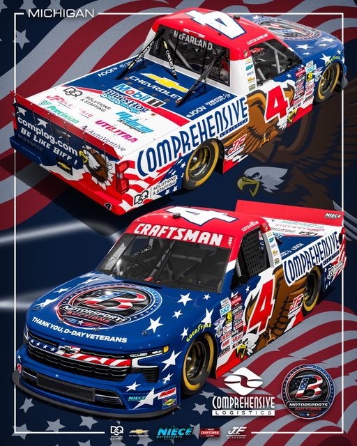 The bald eagle is ready to rip around @mispeedway 🦅

@cleetusmcfarland will pilot the No. 4 @motorsportsauctions /@cli_warehouse_logistics Chevy Silverado this weekend in the #DQS250! 🇺🇸

#PressTheAttack | #TeamChevy