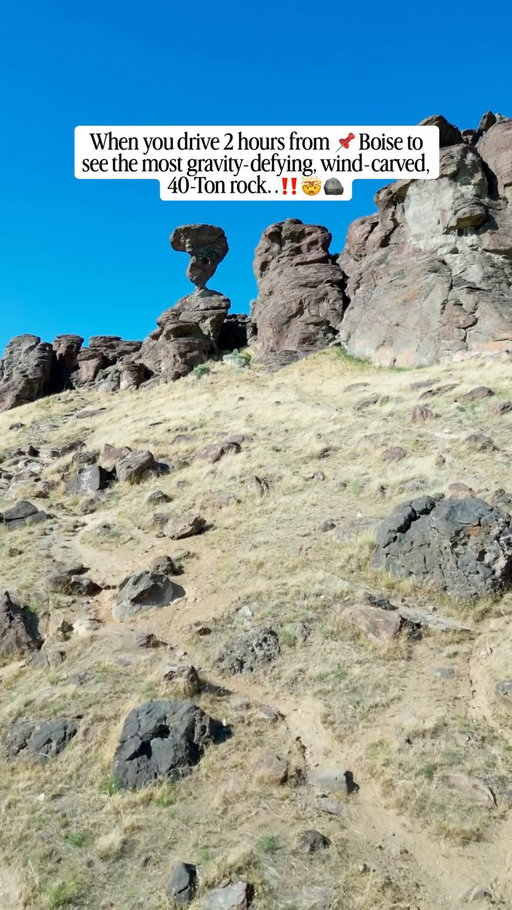 🤯 WAIT ⁉️this 40-ton rock is balancing on a pedestal just 17 inches wide?! 🪨✨
.
🔖 Save this hidden Idaho gem for your next road trip adventure!
.
➡️ Send this to your favorite hiking buddy, road trip partner, or someone who loves discovering the most unique places in Idaho.
.
👋🏻 Hi, I’m McKenzie — a Boise-based food and adventure creator sharing hidden gems, bucket-list itineraries, unique stays, and unforgettable adventures across Idaho and beyond. Follow @mckenzieinmotion for more! ✨
.
📍 BALANCED ROCK | TWIN FALLS, IDAHO
.
🚗 Located about 2 hours from Boise, Balanced Rock is one of Idaho’s most fascinating natural wonders and absolutely worth adding to your bucket list.
.
🪨 Standing 48 feet tall and weighing approximately 40 tons, this incredible volcanic formation has been carved by wind and weather over thousands of years. Even more unbelievable? The massive boulder appears to balance on a tiny pedestal measuring just 3 feet wide and only 17 inches across.
.
😍 Tucked away in a beautiful desert box canyon along Salmon Falls Creek, it’s one of those places that makes you stop, stare, and wonder how it’s even possible.
.
🥾 The hike itself is short but steep, climbing from the parking area up to the base of the rock.
.
☀️ This trail is completely exposed with little to no shade, so plan accordingly. 
.
💦 Most importantly, bring plenty of water. Even though the hike is short, the canyon can become surprisingly hot, especially during summer afternoons.
.
📸 If you’re hoping for incredible photos, sunrise and sunset are hands-down the best times to visit. 
.
✨ Whether you’re road-tripping through Southern Idaho or searching for a unique weekend adventure, Balanced Rock is proof that some of Idaho’s most incredible treasures are hiding just off the beaten path.
.
⚠️ Leave No Trace
🚮 Pack out everything you bring in
🌿 Stay on designated trails
🪨 Respect the natural landscape
📸 Take only photos and leave only footprints
.
❓Have you visited Balanced Rock yet, or is this going on your Idaho bucket list?