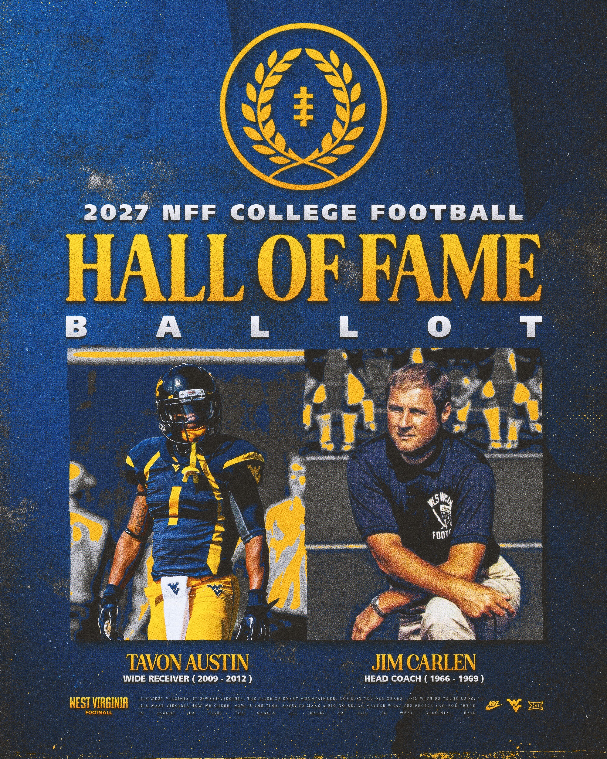 Two Mountaineers on this year's @nffnetwork College Football Hall of Fame Ballot 🗳️

🔹 WR Tavon Austin
🔹 Coach Jim Carlen