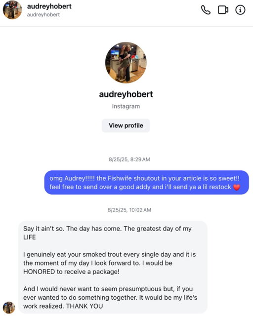 sue her….. she f*cking loves trout 

fishwife x @audreyhobert, launches tomorrow 6.2 🐟