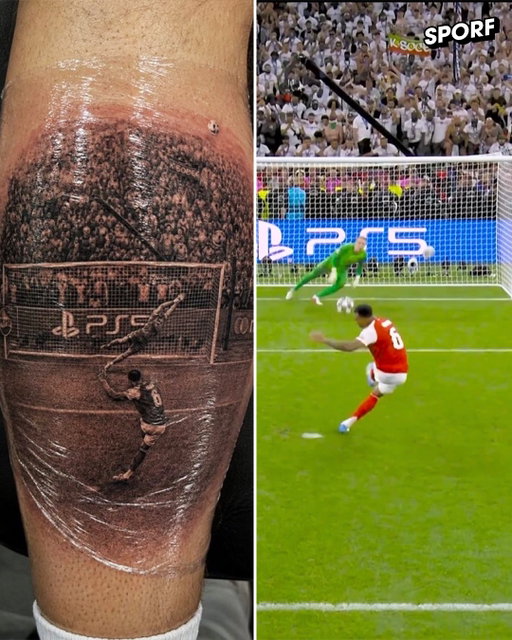 This PSG supporter wasn't content with just celebrating the win 😭🔥

He's permanently inked Gabriel's penalty miss from the final onto his leg. 😬