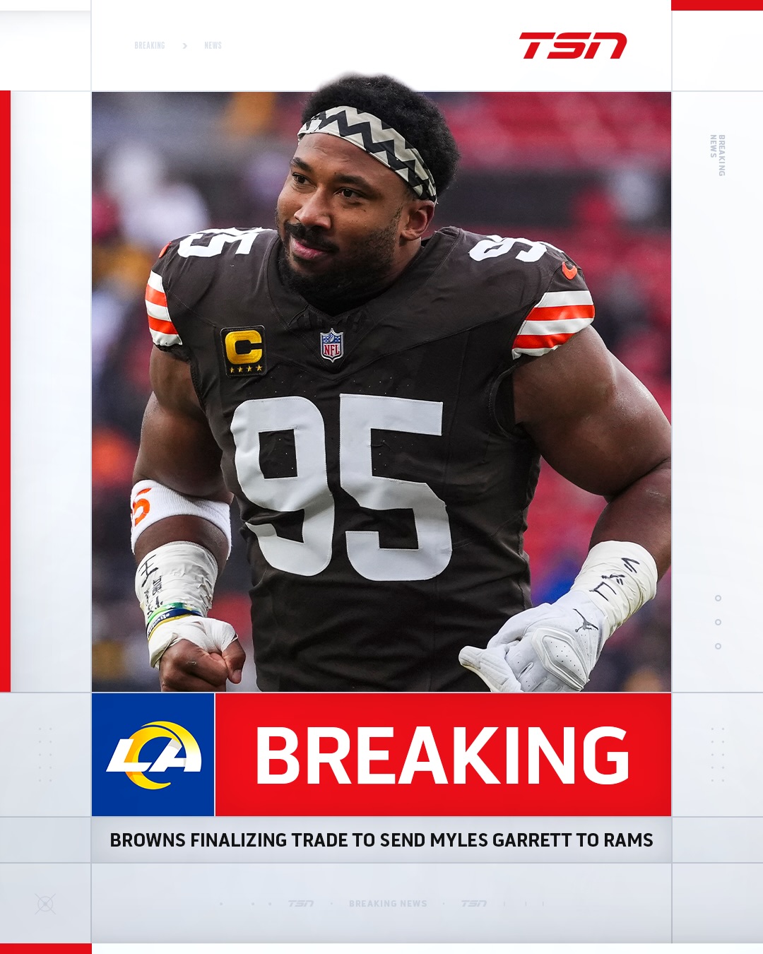 MYLES GARRETT IS GOING TO BE A LOS ANGELES RAM 🤯

The Browns are finalizing a deal to send the two-time DPOY to the Rams in exchange for Jared Verse and draft picks.

(H/T @adamschefter)