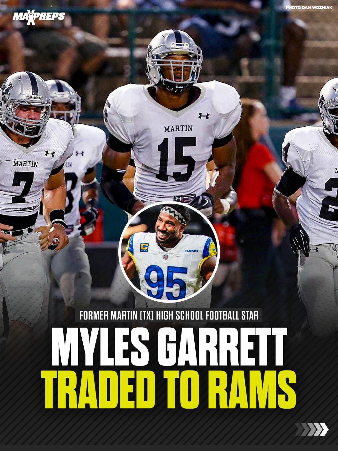 Myles Garrett is headed to Los Angeles 👀

Former Martin (TX) high school and Texas A&M Aggies standout defensive end was traded from the Cleveland Browns to the LA Rams today 🏈😤

( via @flash_garrett , Fort Worth Star Advertiser )