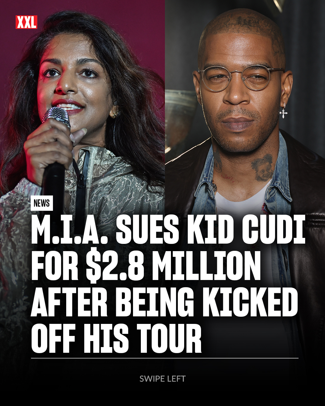 M.I.A. is suing Kid Cudi for $2.8 million after being kicked off his Rebel Ragers Tour 2026.

On May 29, the M.I.A.'s attorney filed the suit in Los Angeles federal court. She is suing the Ohio rhymer for breach of contract and intentional interference with contractual relations. She is asking for punitive damages, compensatory damages and attorney fees and seeking a jury trial.

The suit comes less than a month after Cudi announced on May 4 that he was booting M.I.A. off his tour after she was booed during the Dallas show for discussing her political views and making remarks about immigration.

XXL has reached out to Kid Cudi's team for comment.