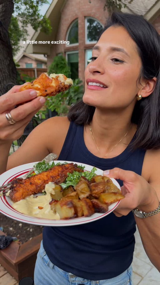 I have to admit… I’ve rediscovered a love for deep fried crispy food — especially when it’s dipped in unexpected flavors like these TRUFF Aioli & Dipping Sauces. 🍟🍗✨ #TRUFFPartner

I don’t know when we all stopped deep frying things at home, but I’m determined to bring it back. There’s just something about crispy chicken tenders and golden potatoes fresh from the oil that instantly makes dinner feel cozy, comforting, and honestly a little nostalgic.

But the real reason this dinner feels so special is the sauces.
The Garlic Parm Caesar on crispy chicken is honestly addictive. Creamy, savory, garlicky… exactly what crispy tenders deserve. I coated my potatoes with the Classic Truffle for that rich, decadent flavor that makes simple potatoes taste restaurant-level. 

Then the Smoky Jalapeño adds the perfect smoky heat that makes everything a little more exciting

And I love that each one has its own personality depending on what you’re making:

🤍 Garlic Parm Caesar — creamy, garlicky, umami-packed
🖤 Classic Truffle — savory, decadent, umami
🌶️ Smoky Jalapeño — smoky, spicy, umami
🍋 Lemon Pepper — bright, citrus, umami

They’re made with premium ingredients and infused with black winter truffle, but still feel approachable enough for everyday dinners. I’ve been using them on everything lately — sandwiches, fries, roasted veggies, grilled chicken, tacos… literally whatever needs a little extra flavor.

Honestly, they’re kind of the secret weapon for making comfort food feel elevated without making dinner more complicated.
You know if you comment below, I’ll send you the recipe for everything on this plate 👀

And if you want to try them yourself, you can find the full TRUFF Aioli & Dipping Sauce collection now at Whole Foods 🛒  @sauce @wholefoods