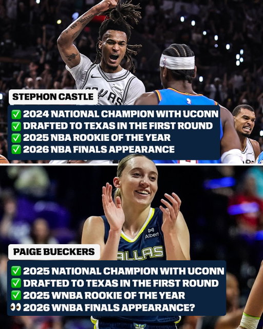 These UConn Huskies have made their mark in the pros 🔥

Paige Bueckers was there to see Stephon Castle book his trip to the NBA Finals 👏 (via @nba, @spurs, @paigebueckers)