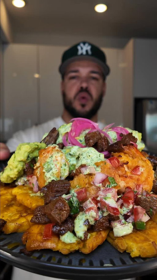 Surf and Turf Loaded Tostone 🦐🥩