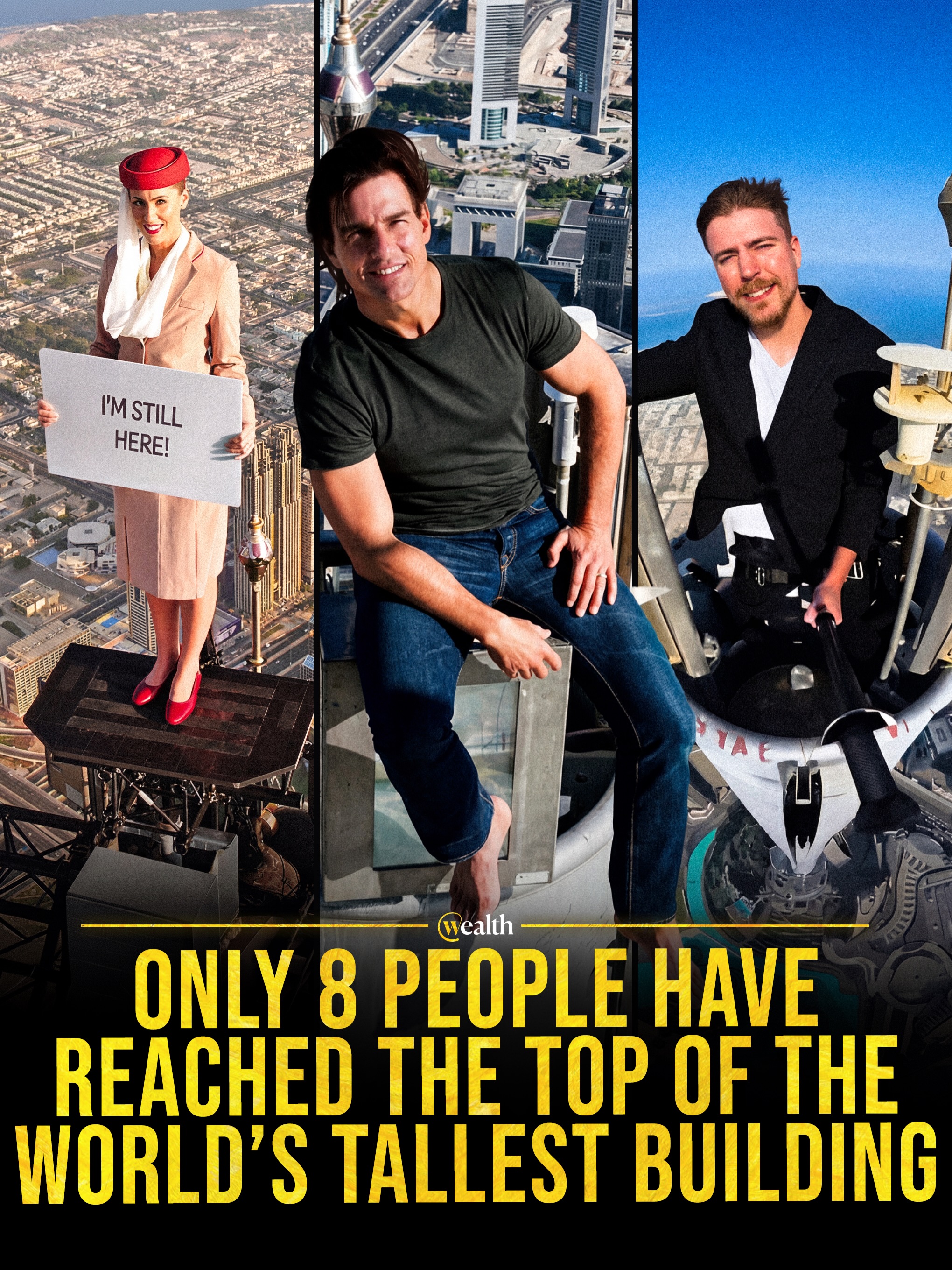 From Tom Cruise to MrBeast, eight names reached Burj Khalifa’s pinnacle. 🧗 🏙

Burj Khalifa opened in Dubai in 2010 at 828 meters, and the names most often attached to its exposed summit are Tom Cruise, Sheikh Hamdan bin Mohammed, Nicole Smith-Ludvik, Will Smith, Sam Sunderland, Alain Robert, Alexis Landot, and MrBeast.

Those visits came through film work, official campaigns, or sanctioned climbs for Emirates, Red Bull, Mashreq’s 2023 Climb2Change project, and MrBeast’s November 2024 Dubai video. The count tracks public summit appearances above the observation decks, not a published full access log.

#BurjKhalifa #Dubai #Skyscrapers #Climbing #Architecture