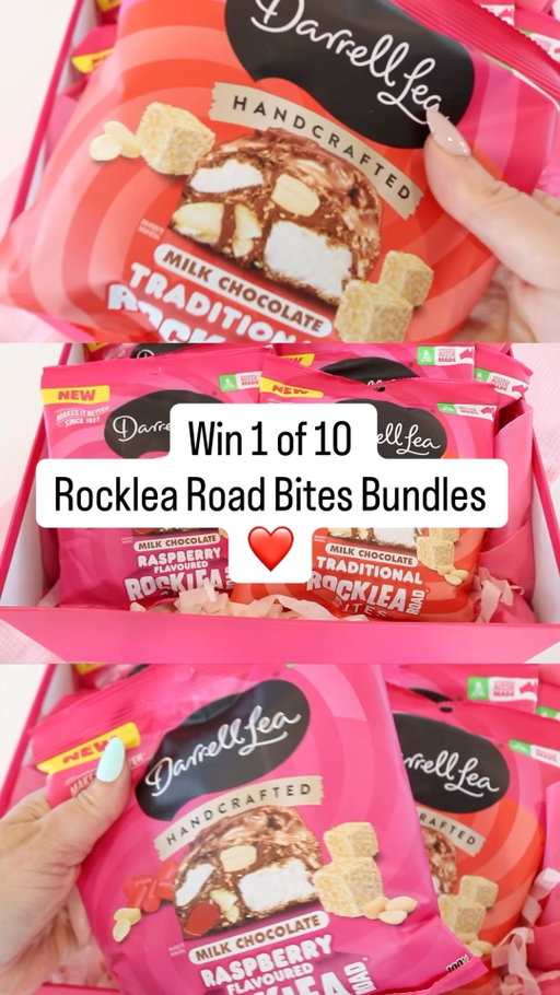 Happy Rocklea Road Day! 🎉 To celebrate, we’re giving you the chance to WIN 1 of 10 delicious Darrell Lea Rocklea Road bundles featuring our new Bites. 🙌😍​

What’s included? ​
 ❤️ 2 x packs of Rocklea Road Milk Chocolate Traditional Bites​
 🩷 2 x packs of Rocklea Road Milk Chocolate Raspberry Flavoured Bites​
 ❤️ 1 x Darrell Lea Rocklea Road Mug ☕️​

How to enter:​
 1️⃣ Follow @darrelllea​
 2️⃣ Like this post 😊​
 3️⃣ Tag a friend 👯‍♀️ (1 tag = 1 entry - enter as many times as you like!)​

That’s it! 💌 ​

⬇️ T&Cs below.​

Giveaway runs from Tuesday 2 June 2026, 9:00am to Monday 8 June 2026, 11:59pm AEST. ​

#DLMakesItBetter #DarrellLea #RockleaRoad #RockleaRoadDay #RockyRoadDay  #PalmOilFree​

T&Cs: This promotion is in no way sponsored, endorsed, or administered by, or associated with Instagram or Facebook. Promotion starts Tuesday 2 June, 2026 at 9am AEST and ends Monday 8 June 2026, 11:59pm. You must be 18+ and an Australian resident to enter. 

To enter, you must follow Darrell Lea on Instagram or Facebook, tag a friend and like this post. Ten (10) prizes will be given away at the end of the competition. Each prize includes two (2) Rocklea Road Traditional Bites, two (2) Rocklea Road Raspberry Flavoured Bites and one (1) Darrell Lea Rocklea Road mug worth $45. ​
​
Winners will be contacted via Direct Message on Instagram or Facebook. Any unclaimed prizes remaining after 20 June 2026 may be awarded to a runner-up. All decisions by the promoter are final.​