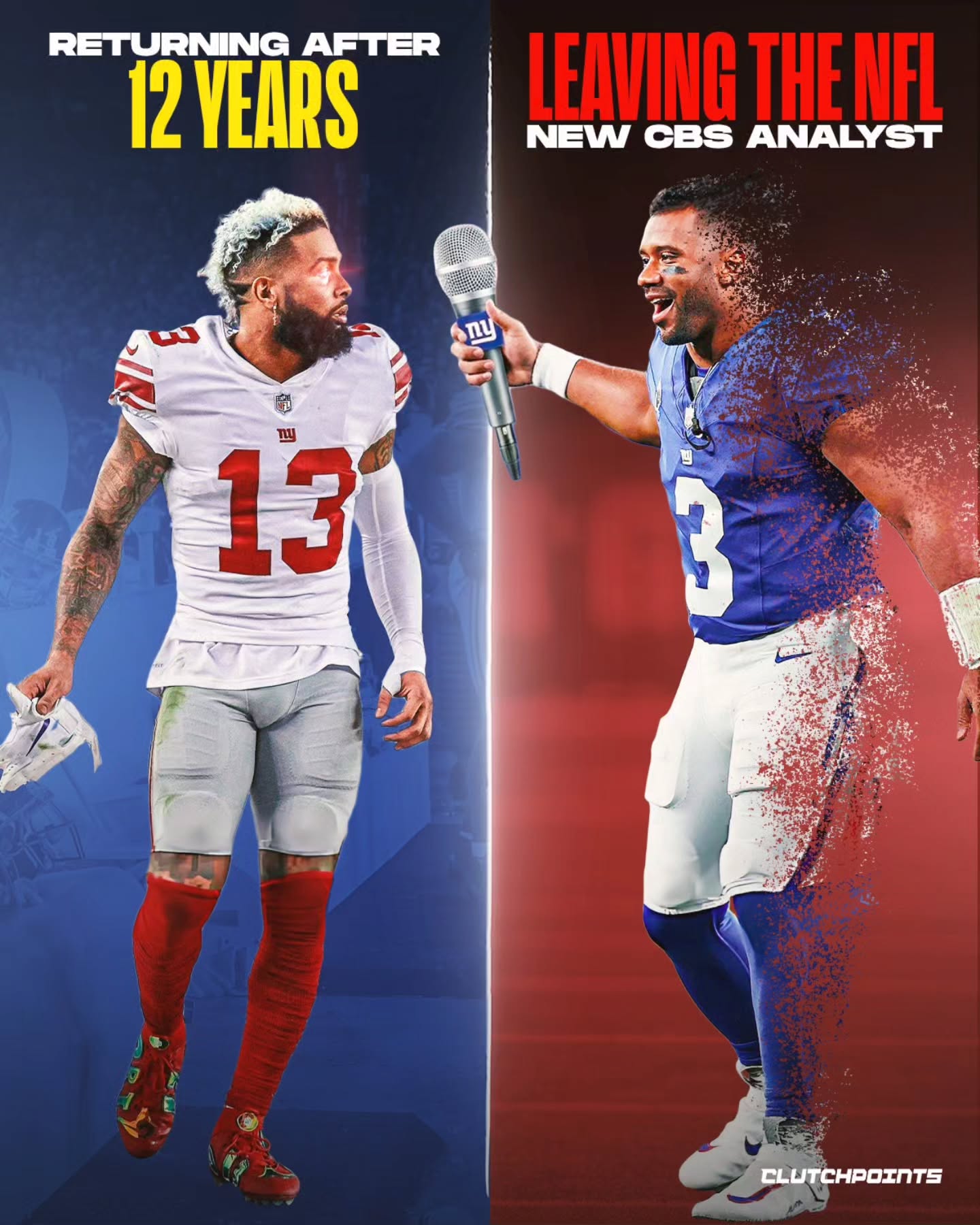 Today has been WILD.

And there were 2 huge pieces of New York Giants news:

🏈 Odell Beckham Jr is signing with the Giants

🏈 Russell Wilson finalized a deal to be a CBS Sports analyst

OBJ, now 33, hasn't played since the 2024 season. But he now returns to the team that molded him into a star.

On the Giants from 2014-2018, he won Offensive Rookie of the Year and made 3 Pro Bowls.

Meanwhile, Russell Wilson hasn't officially retired, but the Super Bowl champ will be joining the CBS pregame show as an analyst.

Russ replaces Matt Ryan, who left CBS to be the Falcons' president of football.

The NFL is in the thick of its offseason.

But along with the Myles Garrett and AJ Brown trades, it's been a wild day for football fans.