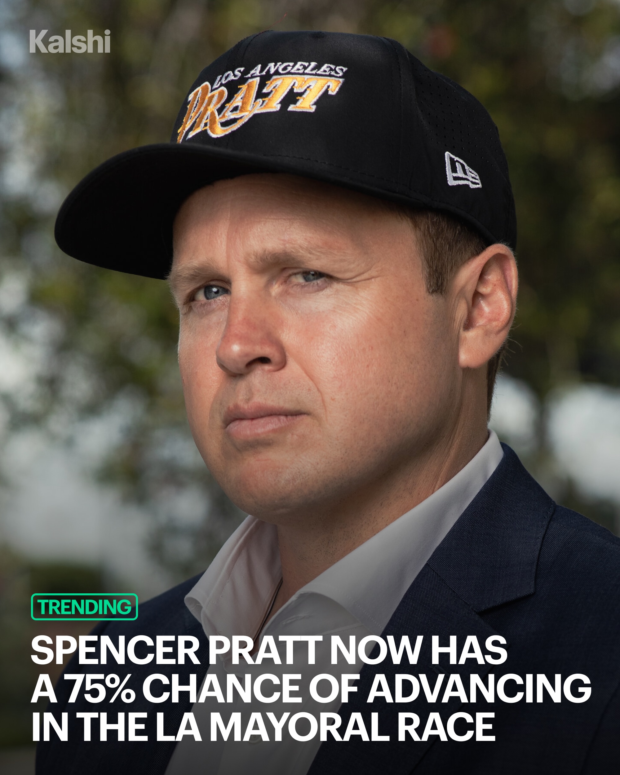 Reality TV star Spencer Pratt has emerged as one of the leading contenders in the Los Angeles mayoral race, with traders giving him a 75% chance of advancing. 

His top rival is incumbent Mayor Karen Bass, who is seeking reelection after nearly four years in office.