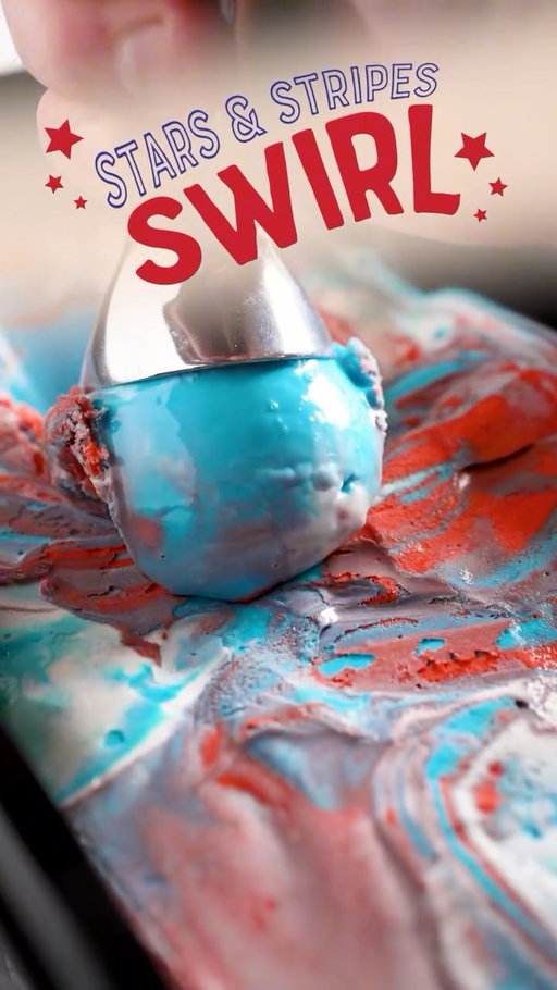 red, white, blue, and ready to scoop 🇺🇸 Stars & Stripes Swirl is here for summer! Featuring strawberry, blue cotton candy, and sweet cream in every colorful scoop ❤️🤍💙

*Our ice cream is made fresh daily by hand, so colors may vary slightly by location.