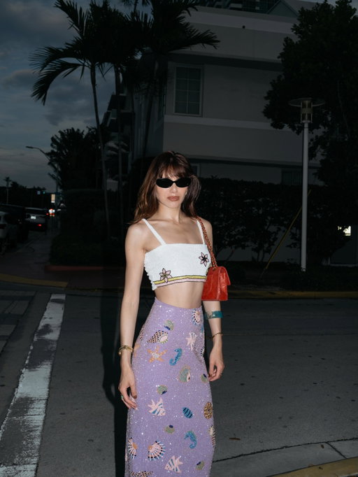 Under the sea with @oceanus! Hand beaded to perfection. Miami was FUN.🐬🦞⛵️⛱️🏄👙
