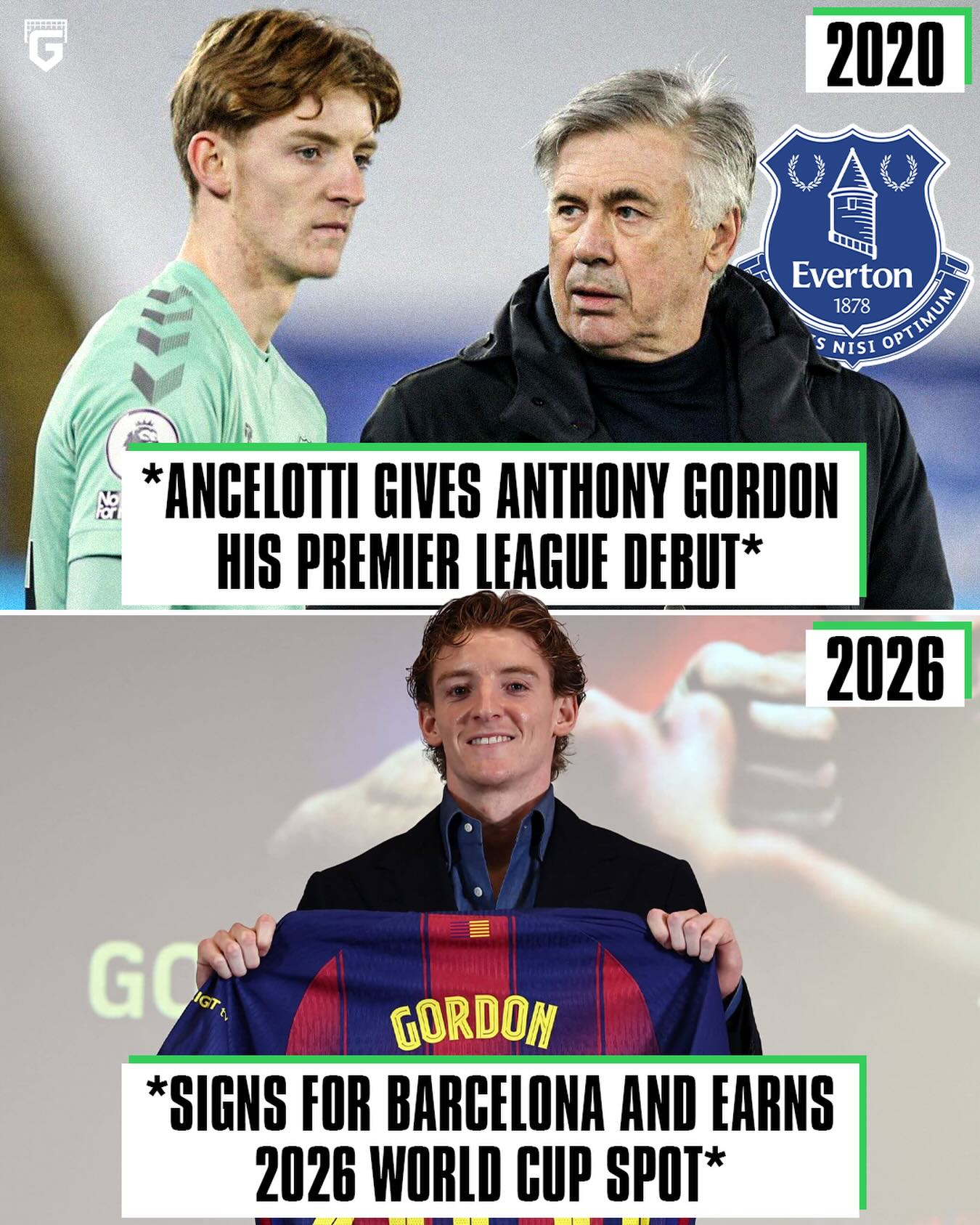 Fun fact: Carlo Ancelotti handed Anthony Gordon his Premier League debut back in 2020. He was 18-years-old at the time. ✅ 

6 years later, Gordon is a Barcelona player and will play in the World Cup 🏆