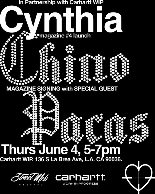 Cynthia Issue 4 magazine signing with Chino Pacas

Doors at 5PM. First 5 guests receive a Cynthia Annual subscription. First 15 guests receive signing copies of Cynthia Issue 4.

Sponsored by @topochicousa and @peroniusa