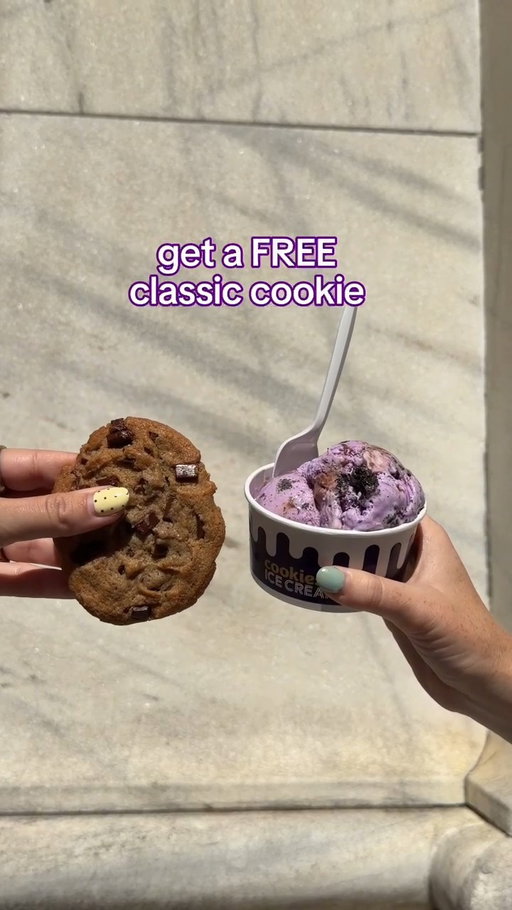 A treat you can't beat is available all month long 🤤🍦

Rewards members only - when you buy a cup of ice cream, get a FREE classic cookie 

Almost too good to be true 🤭