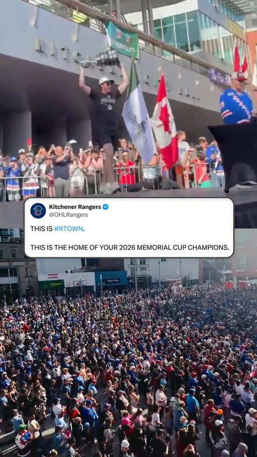 Kitchener showed out for the Rangers 👏

Unreal turnout for the 2026 Memorial Cup Championship celebration!

(via @ohlofficial, @ohlrangers) 

#hockey #OHL #Kitchener #KitchenerRangers