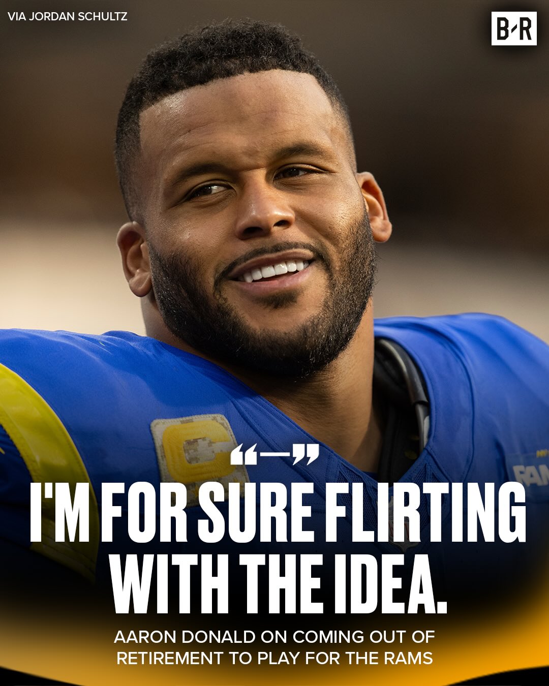 Aaron Donald has reportedly ‘flirted’ with the idea of coming out of retirement after the Myles Garrett trade 👀🍿

(via @jordanschultz)