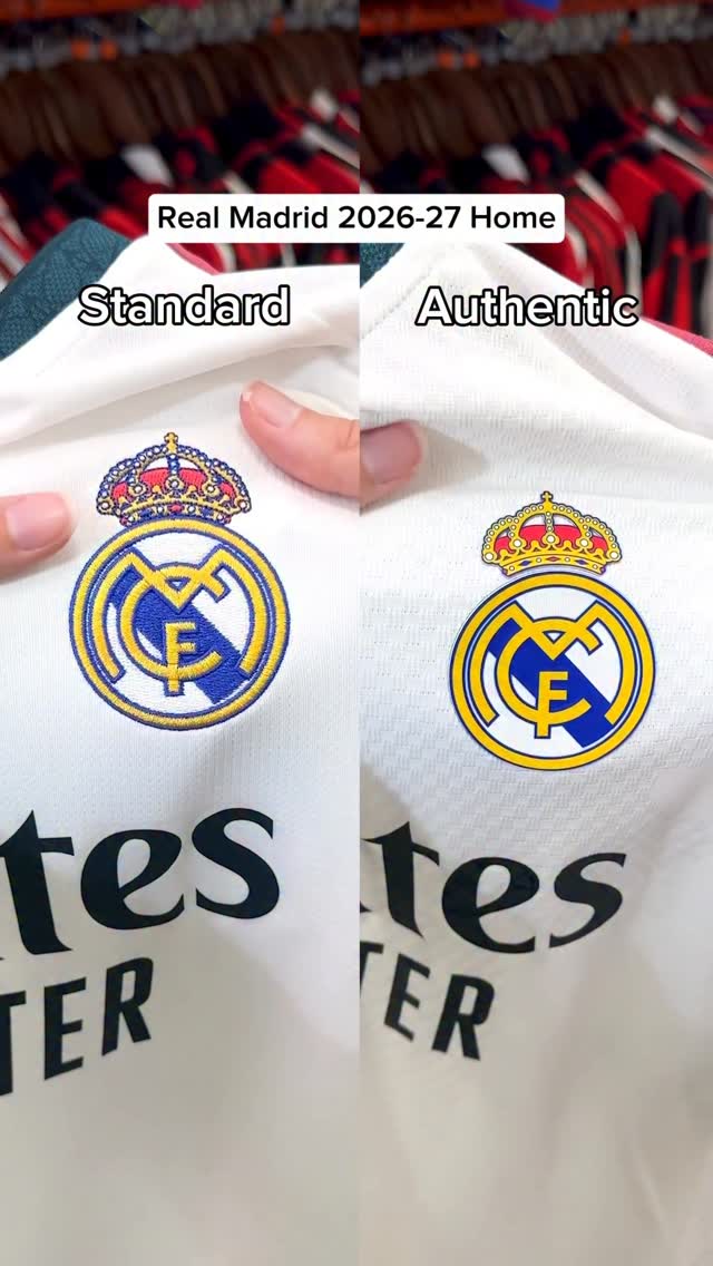 Standard vs Authentic spec 🔍

Take a look at the key differences between the standard and authentic spec adidas shirts with the brand new Real Madrid shirt. Authentic spec shirts are the lightweight, match ready player versions of the shirts allowing you to wear a shirt featuring the same technology as worn on the pitch.

The Authentic spec shirt features:

▫️Heat transferred crest and adidas logo
▫️Breathable lightweight material and a more fitted design 
▫️”Authentic” detail to lower front 
▫️AU code on tag