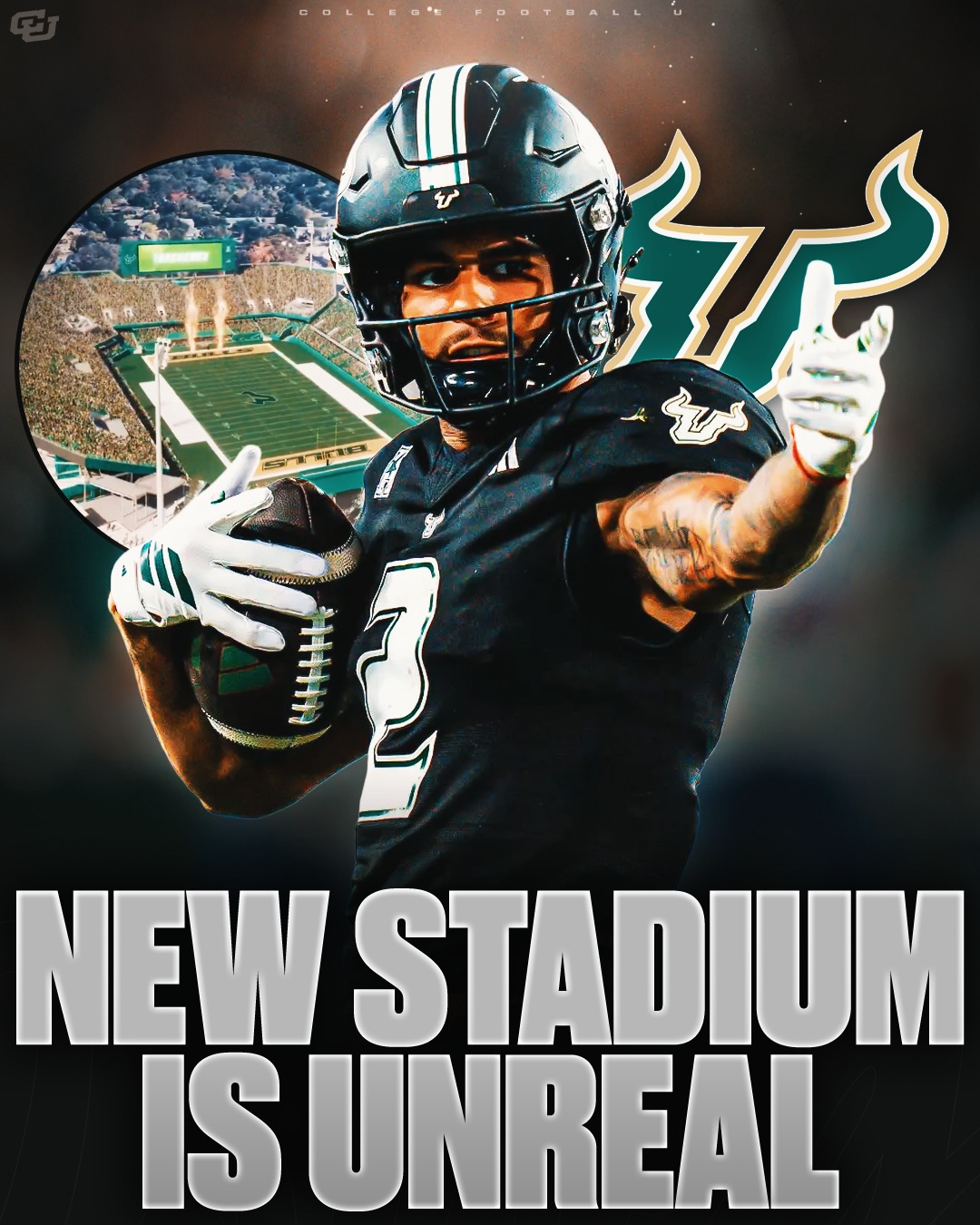 NEW: USF dropped a new rendering of their BRAND NEW stadium and it rocks 🤘🔥

The new South Florida stadium will open up in 2027 and will seat 35,000 people. It’s going to be a beautiful place to watch a college football game. 

28 Luxury Seats, 22 Living Room Boxes, 17 Loge Boxes, and 2,200 Club Seats. 

It will include the Bulls’ weight room, team meeting room, coaches’ offices and athletic training/recovery facility.

Exciting times for Brian Hartline and USF🔥 (via USFAthletics/X)