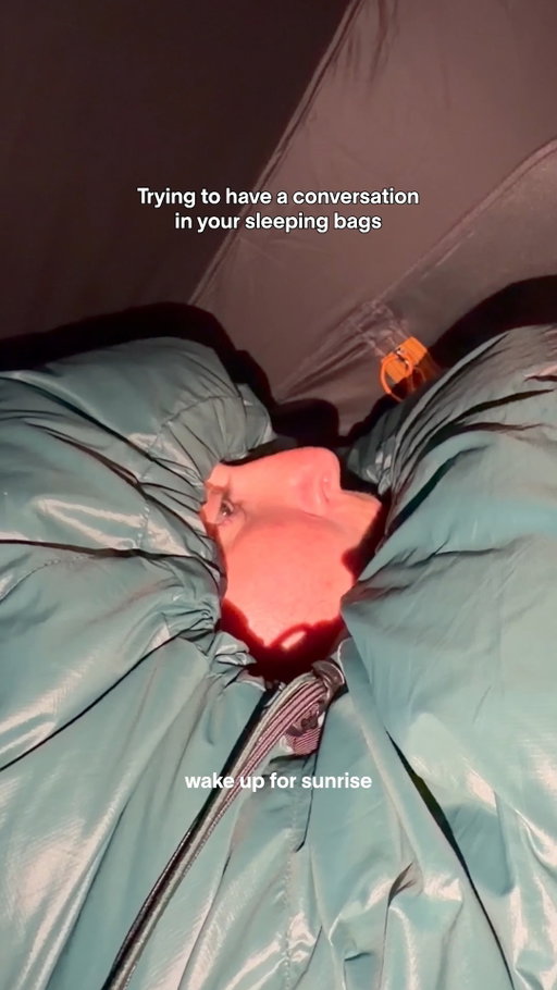 Nothing quite says goodnight at camp like shouting over the sounds of your sleeping bags. Tag your camping buddy as a reminder to make tomorrow's plans before you zip up for the night.