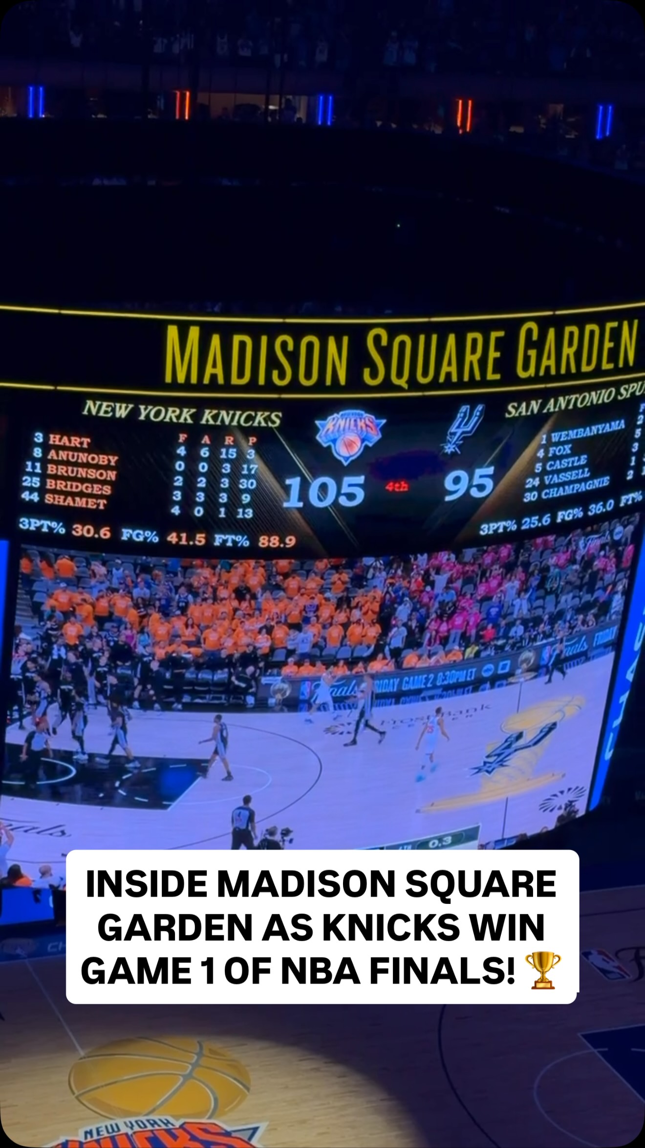 Madison Square Garden going crazy for the @nyknicks Game 1 WIN! 🗣️