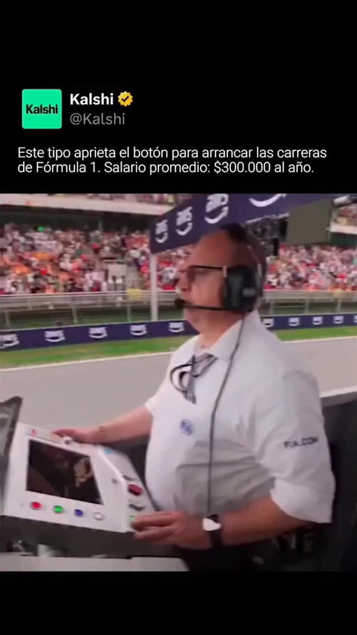 El hombre que presiona el botón para iniciar la carrera de Fórmula 1 probablemente actúa como el Director de Carrera de la FIA o Jefe de Salida. Este rol es responsable de gestionar el procedimiento de inicio, asegurando que se completen todas las verificaciones de seguridad y que la carrera comience sin problemas.

Es una posición que requiere un profundo conocimiento de las regulaciones del automovilismo y años de experiencia en el control de carrera. Dado el nivel de responsabilidad involucrado, el rol generalmente está asociado con un salario anual estimado en el rango de $150,000 a $300,000.

#kalshi #kalshiespañol