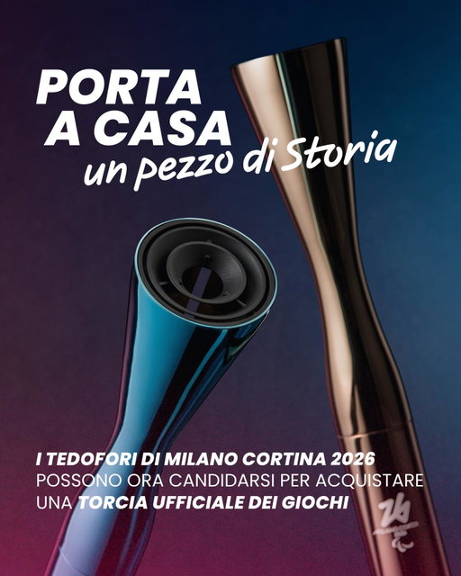 🔥 Una Torcia. Una storia. Un’eredità da custodire per sempre.

I Tedofori di Milano Cortina 2026 avranno l’opportunità esclusiva di acquistare la Torcia dei Giochi.
Realizzata in soli 3.000 esemplari, è molto più di un oggetto: è il ricordo di un’emozione vissuta, di un momento condiviso con milioni di persone e di un ruolo che nessuno potrà mai replicare.

Perché la Fiamma passa. L’orgoglio di averla portata resta.

✨ Esclusivamente per i Tedofori di Milano Cortina 2026
✨ Solo 3.000 esemplari disponibili
✨ Manifesta il tuo interesse attraverso il link in bio 

_____________________________

🔥 Own a piece of Games history.

Milano Cortina 2026 Torchbearers will have the exclusive opportunity to purchase an official Games Torch.

Produced in a limited edition of just 3,000 pieces, it is far more than an object: it is the memory of an unforgettable emotion, a moment shared with millions of people, and a role that no one else can ever replicate.

Because the Flame moves on. The pride of carrying it lasts forever.

✨ Exclusively for Milano Cortina 2026 Torchbearers
✨ Only 3,000 torches available
✨ Register your interest through the link in bio