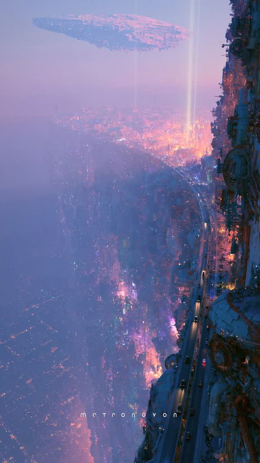 For a while, I stood there, looking out over the endless flow of lights below.
In the distance, a lone spacecraft drifted quietly across the night sky.
From this height, the sounds of the city seemed to fall away.
Yet the rivers of light beneath me never stopped moving, as if they had something left to say.

— 
What kind of future do you imagine? 
— 
Part of an ongoing sci-fi narrative 
about futures yet to be written.