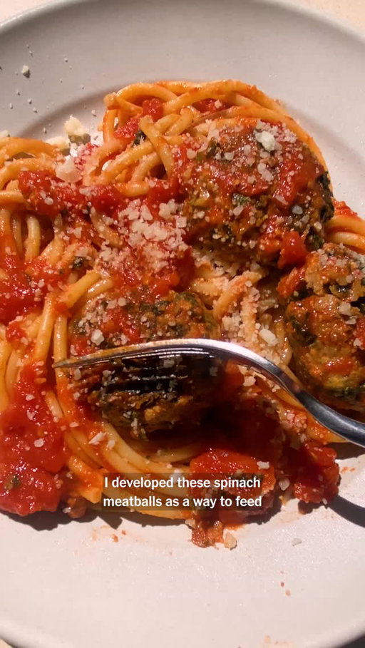 @itsalislagle's Spinach Meatballs With Pasta recipe is at the link in our bio!