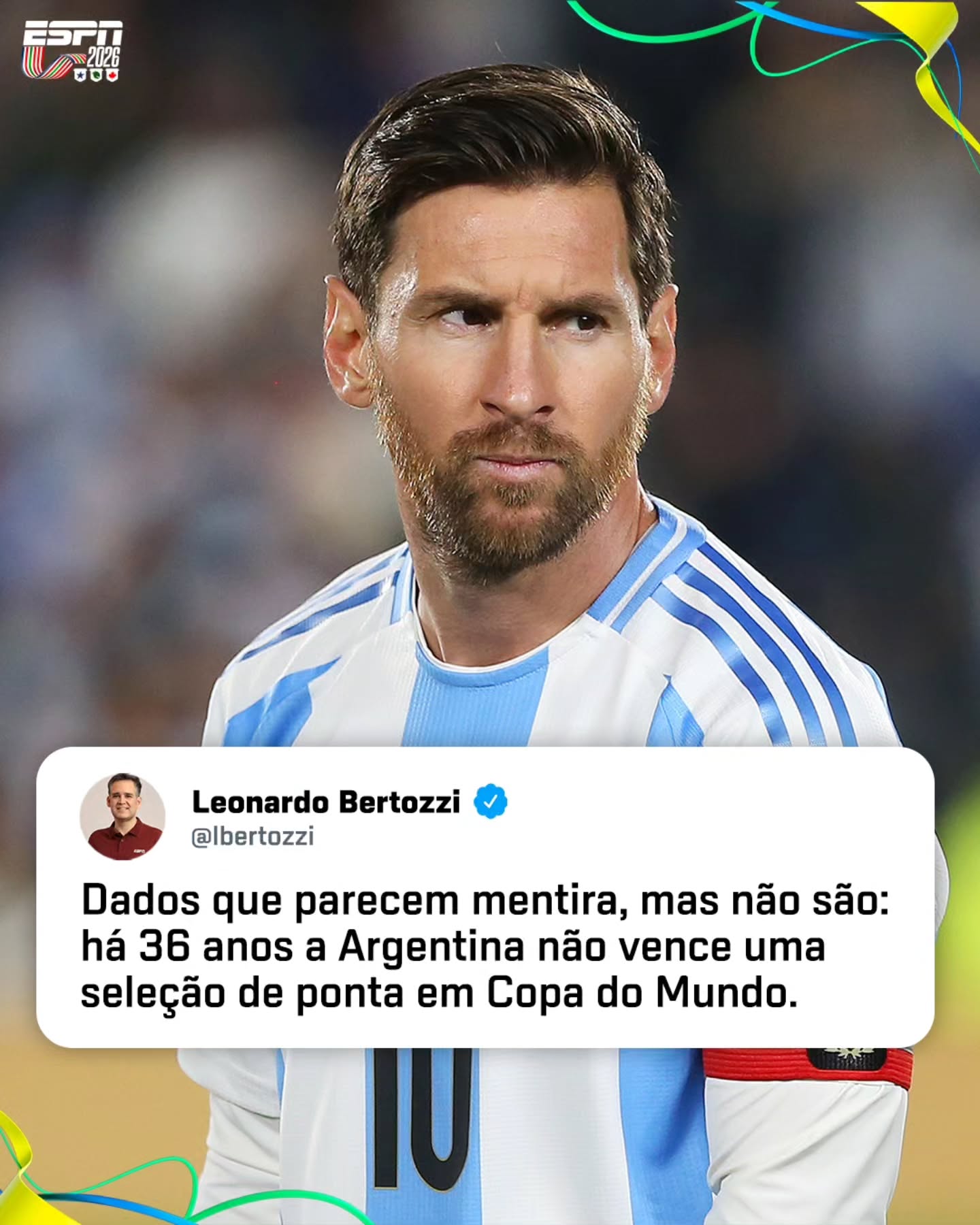 ISSO AQUI É UMA LOUCURA 🤯 Parece mentira, mas é verdade. A última vez que a Argentina bateu uma seleção de ponta em Copa do Mundo foi o Brasil nas oitavas de final em 1990

*lembrando que jogos definidos nos pênaltis são computados como empates pela FIFA 

#FutebolNaESPN #ESPN2026 #argentina