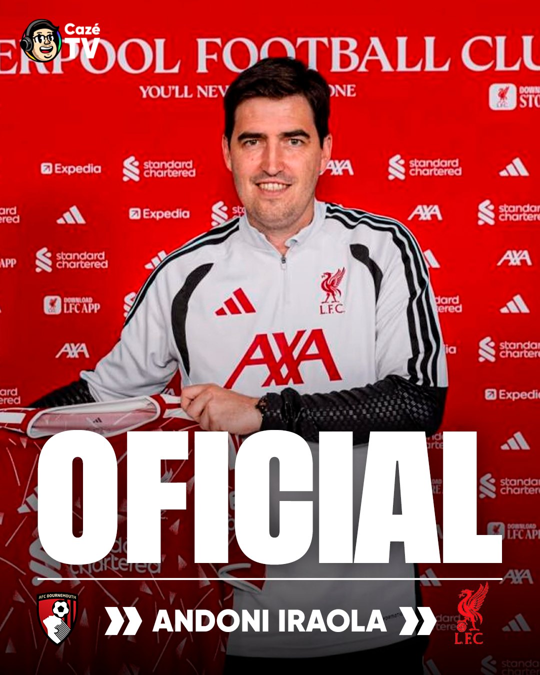 AGORA É OFICIAL! O LIVERPOOL ANUNCIOU OFICIALMENTE A CHEGADA DE ANDONI IRAOLA COMO NOVO TREINADOR PARA SUBSTITUIR ARNE SLOT. O ESPANHOL COMANDAVA O BOURNEMOUTH E FICOU LIVRE NO MERCADO! 👀👀👀

#futinter #cztv16 #Liverpool #PremierLeague #CoberturaCazéTV