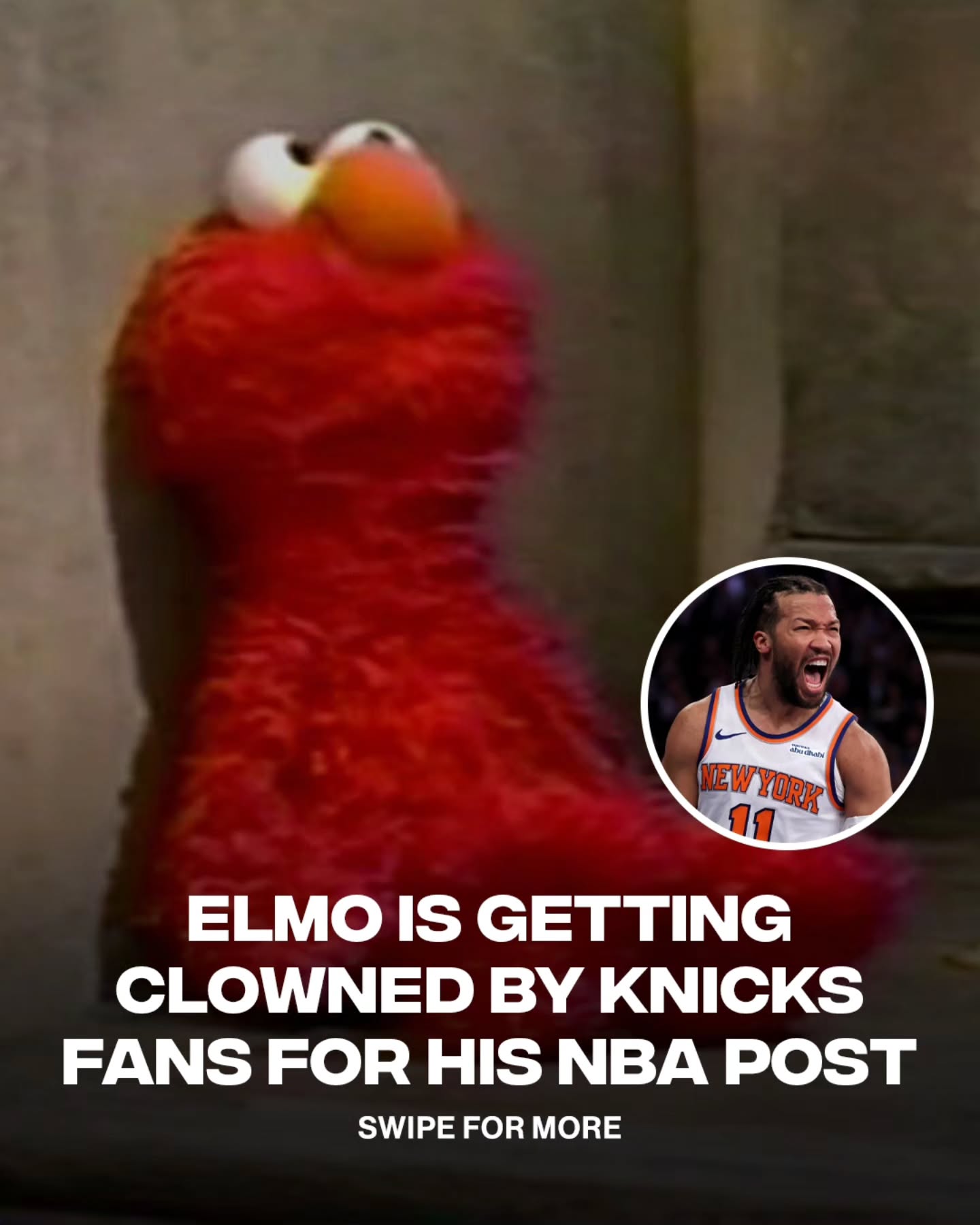 Not too much on Elmo 😂😭

Elmo is catching heat from New York Knicks fans for telling both teams to have fun during the NBA Finals. 

Elmo lives on Sesame Street which is located in Manhattan.

📷 PBS / Getty Images