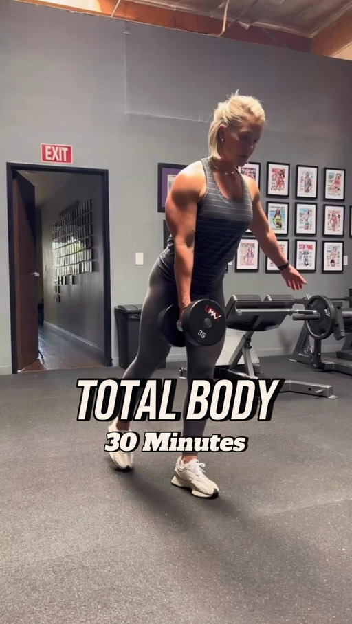 Grab your dumbbells for about 30 minutes and get to work! 
 This is a total body circuit that will challenge your strength, stability, and control.

Perform 3-4 rounds of 8-10 each side.  Rest 1-2 minutes between rounds. 

Here’s the workout:
1. Single Leg Bent Over Row
2. Goblet Squat to Curl
3. Reverse Lunge w/ Single Arm Overhead Press
4. Pushup to Dumbbell Drag
5. Single Arm Plank to Tricep Kickback 
Save this for your next workout and let me know when you try it 💪