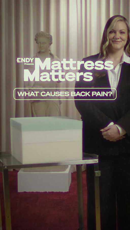 Today on Mattress Matters with Endy: What causes back pain?

Actual Endy employee Van takes a break from answering calls on her landline and operating a machine that predates the concept of a software update to answer the question.

Two culprits identified. Too soft: your spine sinks out of alignment. Too firm: pressure accumulates at the hips and shoulders. In both cases: back pain.

The Endy Mattress sits in the middle. This is where your spine would like to be.

Full analysis on YouTube. Link in bio.