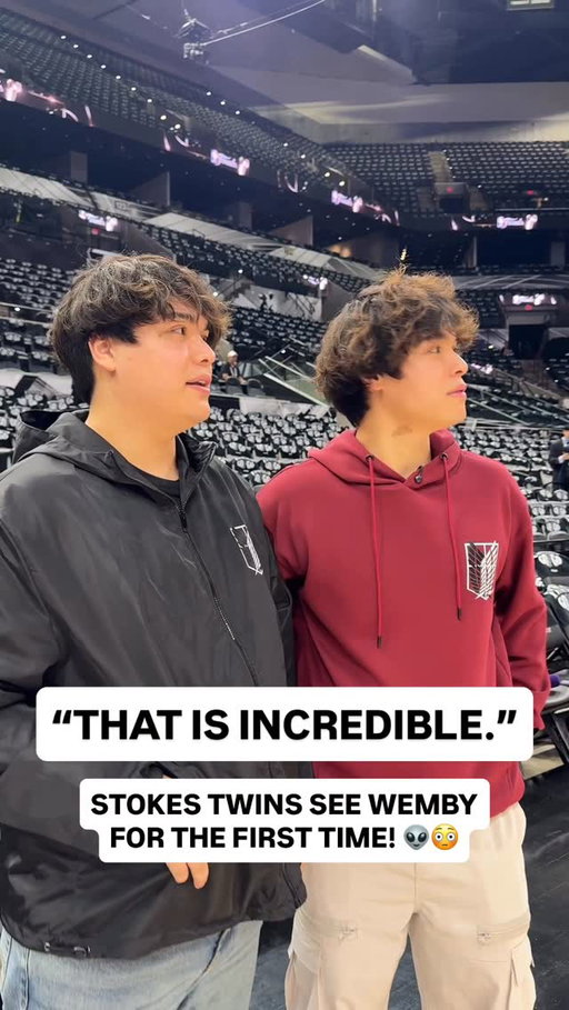 “THAT IS INCREDIBLE.” The @stokestwins were in awe seeing @wemby in-person for the first time at NBA Finals Media Day! 👽