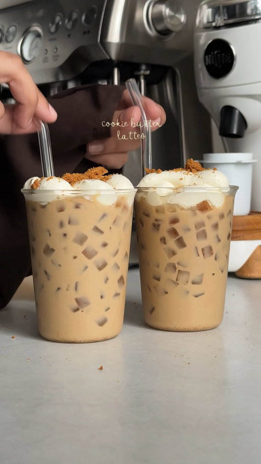 not to be dramatic or anything but, I could become a better person after having 2 cookie butter lattes 

cookie butter latte recipe:
2 tsp brown sugar 
1.5tsp cookie butter syrup 
A few pats of cinnamon 
a pinch of salt 
Double shot espresso 
6-7oz milk 
Mix together and pour over your ice 🤍

Cold foam recipe:
1/2cup whipping cream 
2tbsp icing sugar 
1tsp vanilla bean paste 
1tsp cookie dough syrup 

Mix until just before stiff peaks form, add to piping bag and use as desired 

#icedcoffeeaddict #icedlatte #latte #latterecipe #coffeeathome