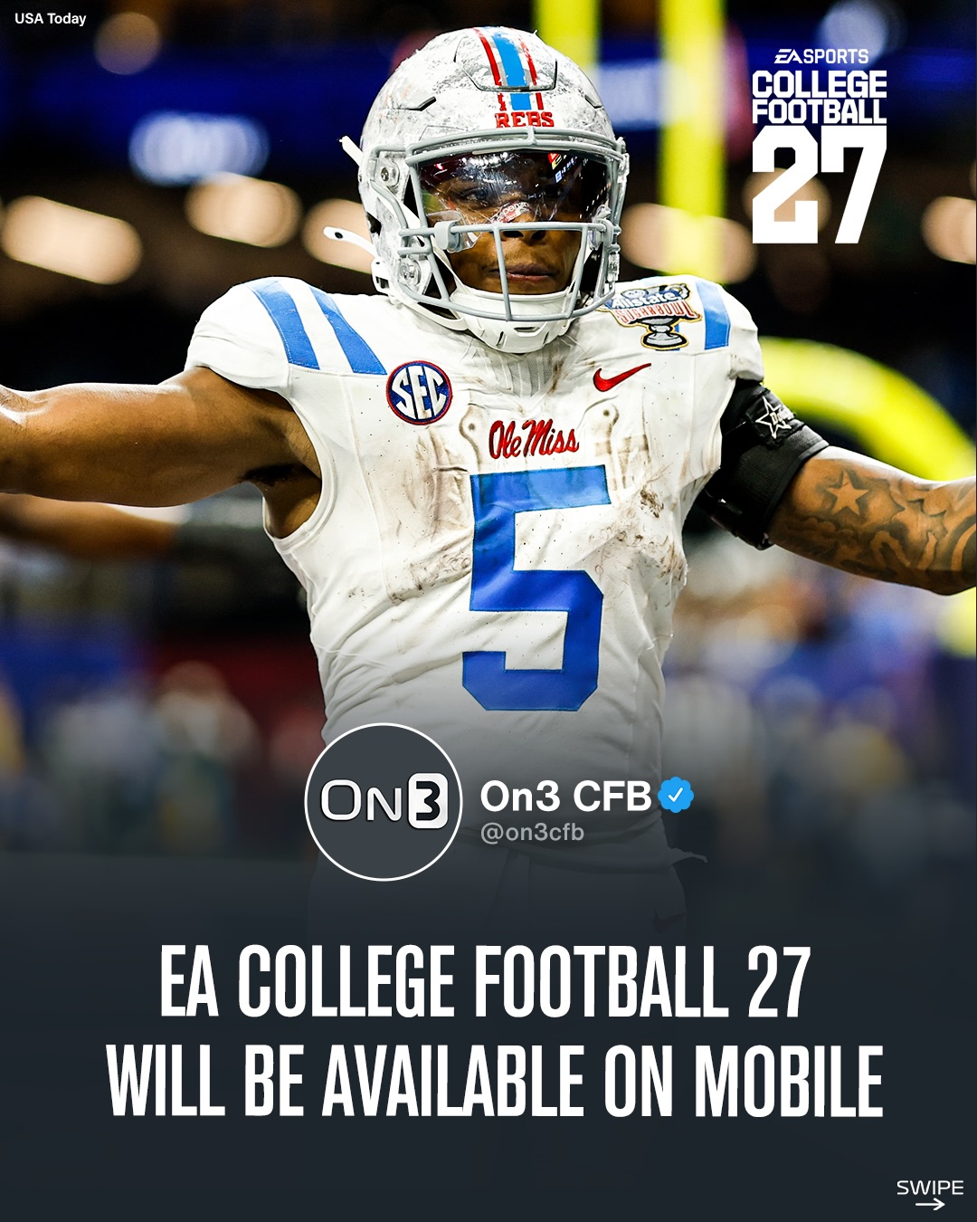 EA College Football 27 will be available on mobile🎮

(via @easportscollege)

Follow @On3CFB for year round
College Football content
