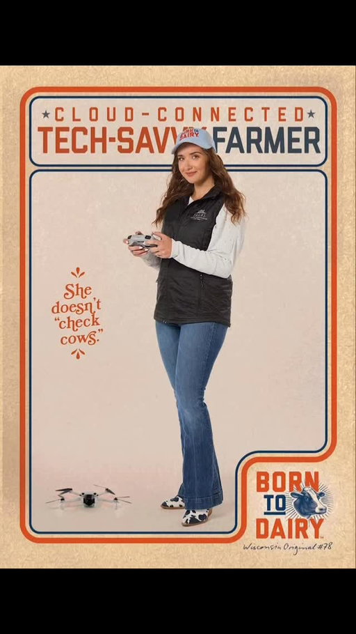 Introducing the Cloud-Connected Tech Savvy Farmer.💻⚙️

This farmer runs her dairy like a start-up: dashboards, alerts, and five Bluetooth devices nobody else can operate. She knows who’s off feed before the cow does, and when her phone pings, it’s not email, it’s cud. Around here, you can be Born to Dairy and connected to the cloud.

Support Wisconsin Originals like #78 by looking for the Proudly Wisconsin badge. Drink milk. Eat cheese. Load up on butter and ice cream!

Meet more Wisconsin Originals who were Born to Dairy at BornToDairy.com

Powered by Dairy Farmers of Wisconsin.

#BornToDairy #BeLikeAFarmer #AmericasDairyland